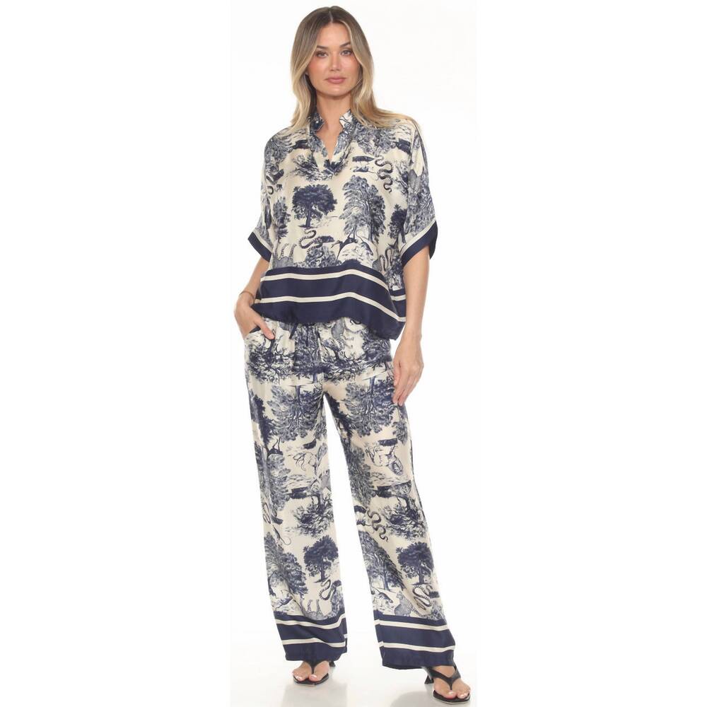 NEW FLORA ASHLEY into the night blouse in blue/white